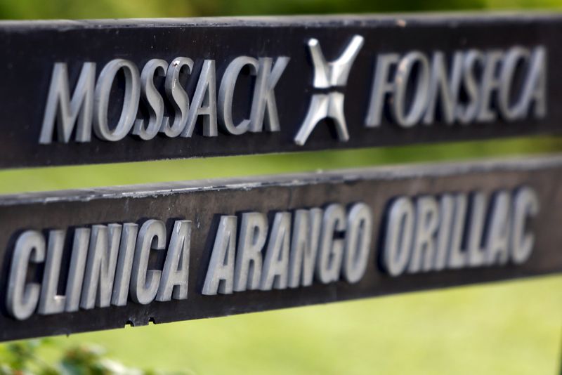 © Reuters. File photo of a company list showing the Mossack Fonseca law firm on a sign at the Arango Orillac Building in Panama City