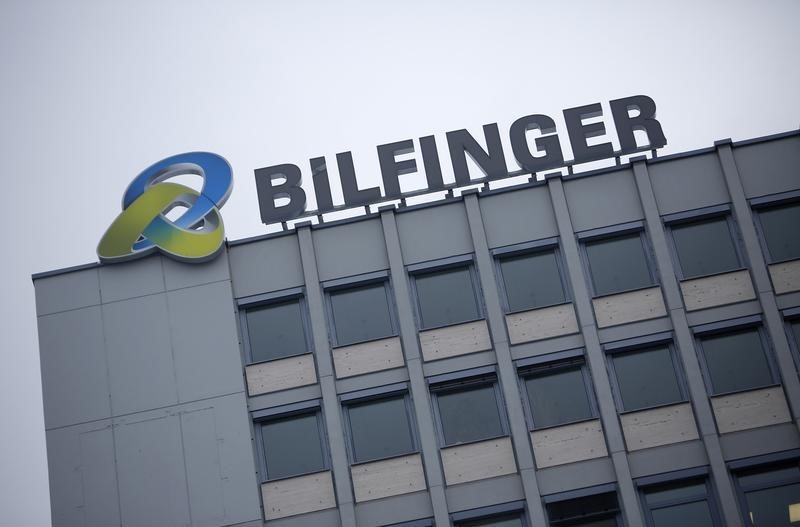 © Reuters. The logo of German industrial services provider Bilfinger is pictured on top of their headquarters in Mannheim