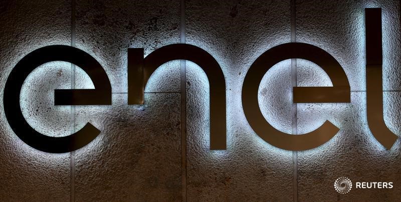 © Reuters. The new logo of Italy's biggest utility Enel  is seen at the Rome's headquarter