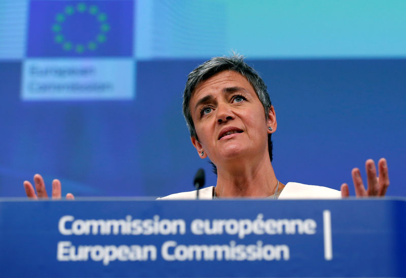 © Reuters. EU Competition Commissioner Vestager holds a news conference in Brussels
