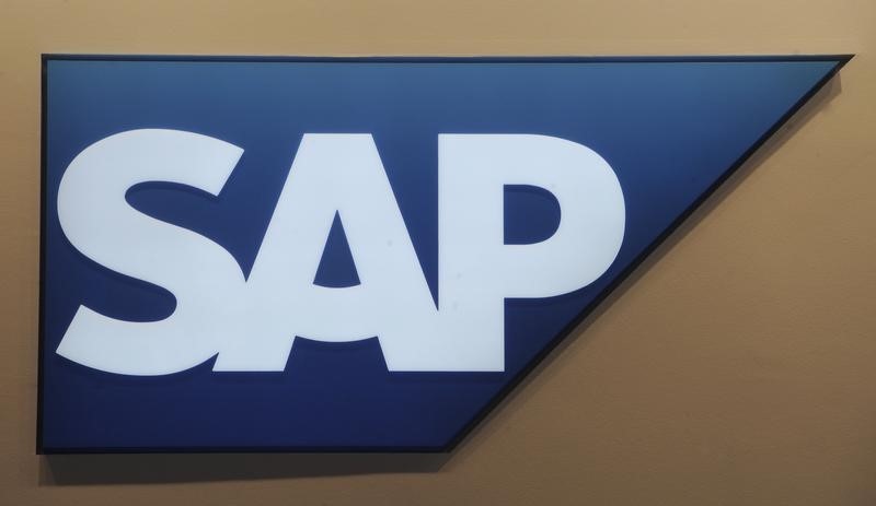 © Reuters. File photo of SAP logo at the CeBit computer fair in Hanover