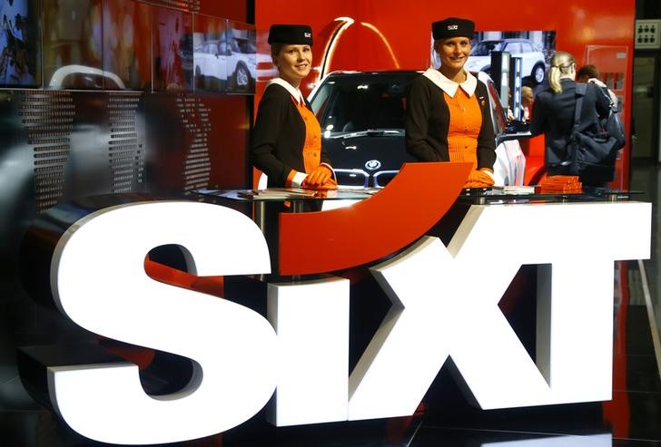 © Reuters. A booth of Sixt is pictured during the media day at the Frankfurt Motor Show in Frankfurt