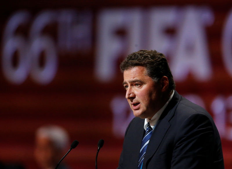 © Reuters. Domenico Scala, Chairman of the FIFA's Audit and Compliance Committee, speaks during the 66th FIFA Congress in Mexico City