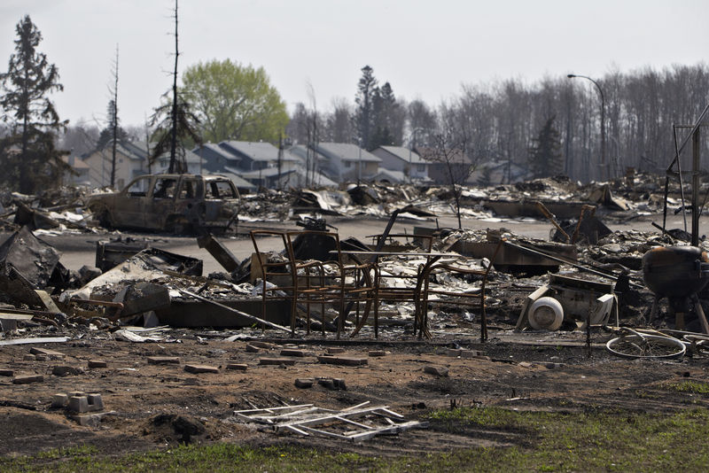 © Reuters. The devastated neighbourhood of Beacon Hill is seen after being ravaged by a wildfire in Fort McMurray, Alberta, Canada