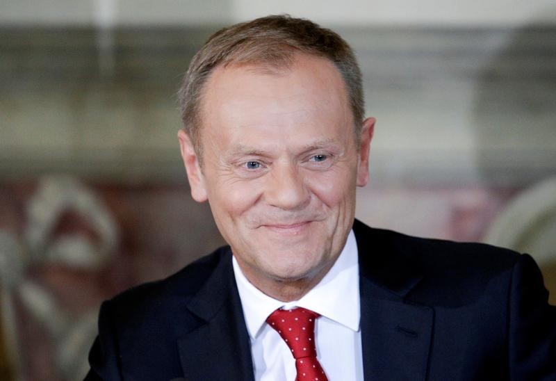 © Reuters. European Council President Tusk looks on during a meeting at the Capitol Hill in Rome