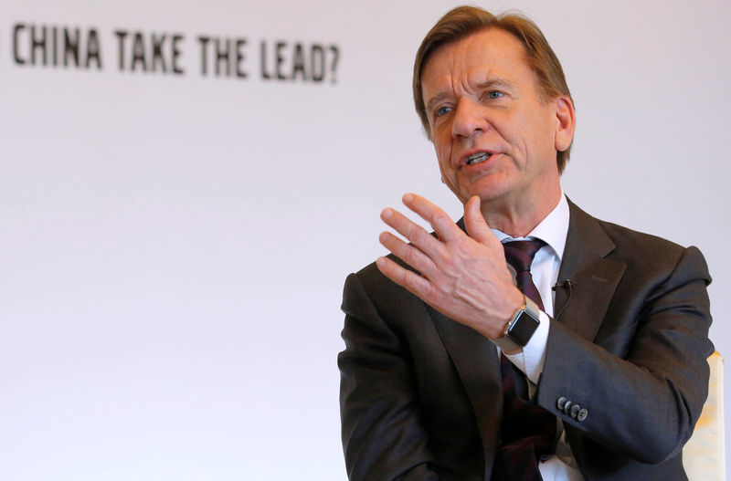 © Reuters. Samuelsson, President and CEO of Volvo, speaks during an interview with Reuters after attending a panel discussion about self-driving cars at Diaoyutai State Guesthouse in Beijing