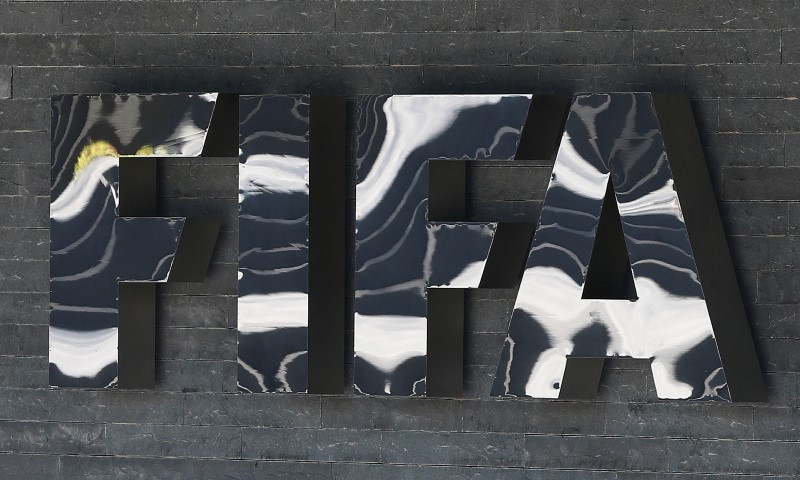 © Reuters. The FIFA logo is seen at the FIFA headquarters in Zurich