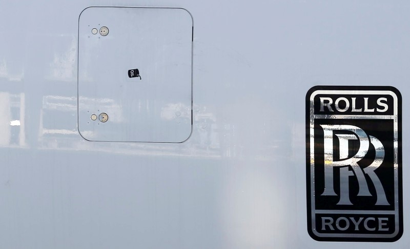 © Reuters. A Rolls-Royce logo is pictured on the exterior of an Airbus A350 XWB during the Airbus annual news conference in Colomiers