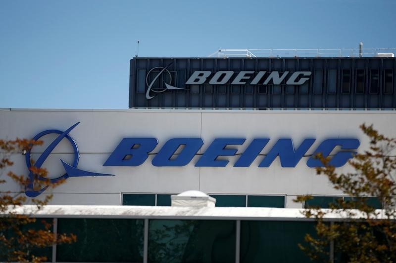© Reuters. The logo of Dow Jones Industrial Average stock market index listed company Boeing (BA) is seen in Los Angeles