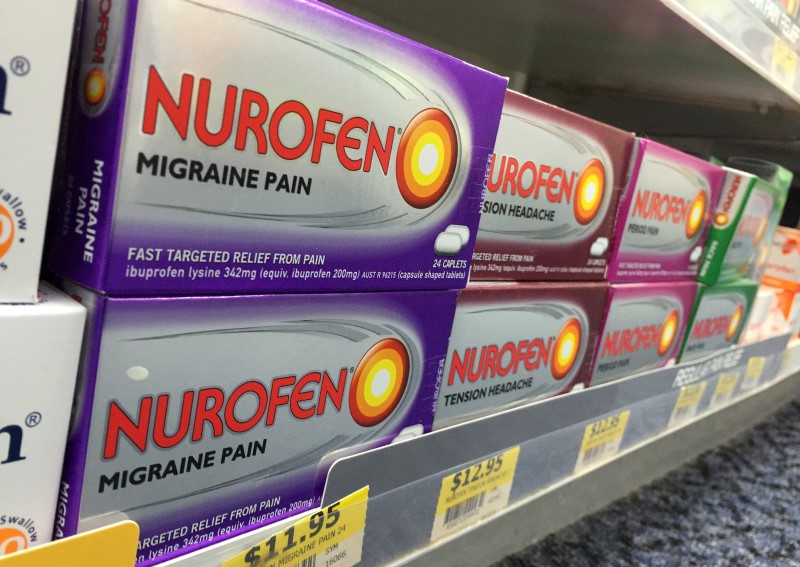 © Reuters. Nurofen pain relievers targeting specific types of pain are seen on a pharmacy shelf in Sydney