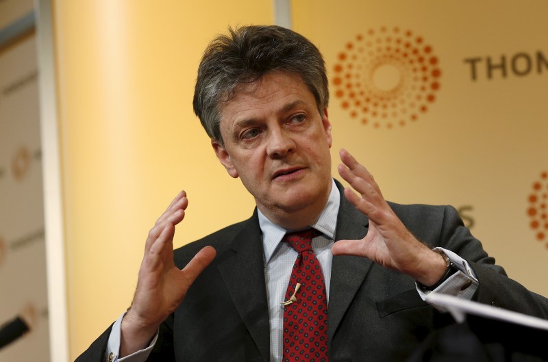 © Reuters. European Commissioner for Financial Services, Jonathan Hill, speaks during a Thomson Reuters Newsmaker event