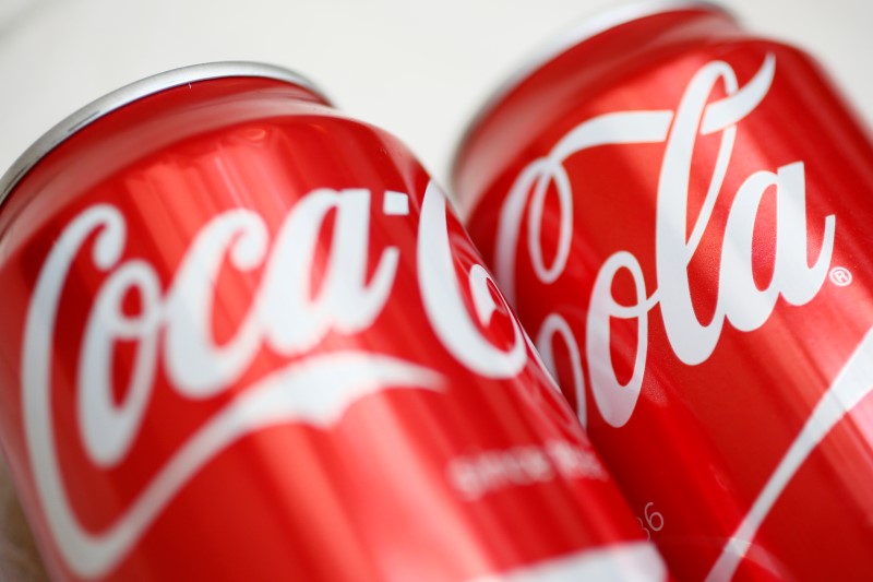 © Reuters. A detail of a can of Coca-Cola is seen in London