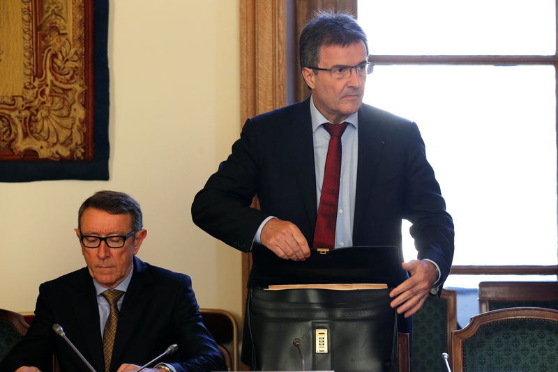 © Reuters. Philippe Brassac, Credit Agricole bank CEO arrives at French Senate for an interview