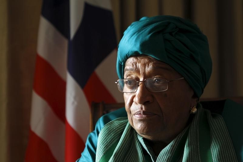 © Reuters. Liberia's President Ellen Johnson Sirleaf attends a Reuters interview ahead of the World Trade Organization Summit in capital Nairobi