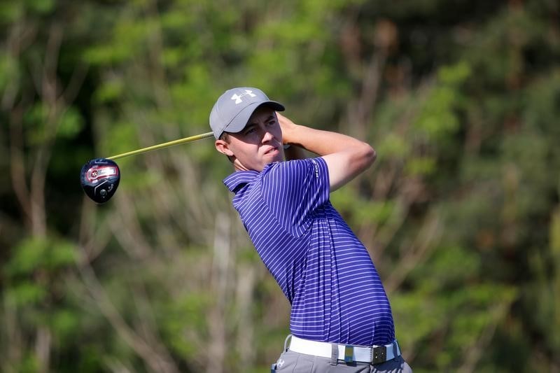 © Reuters. Britain's Matthew Fitzpatrick tees out on hole ten  during the second round at Bro Hof golf club during the Nordea Masters tournament in Stockholm