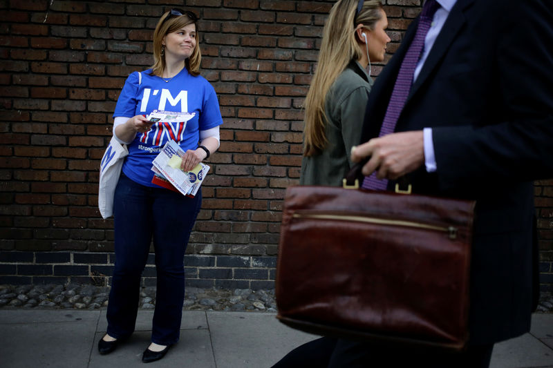 © Reuters. A woman hands out leaflets to stay in Europe, in London