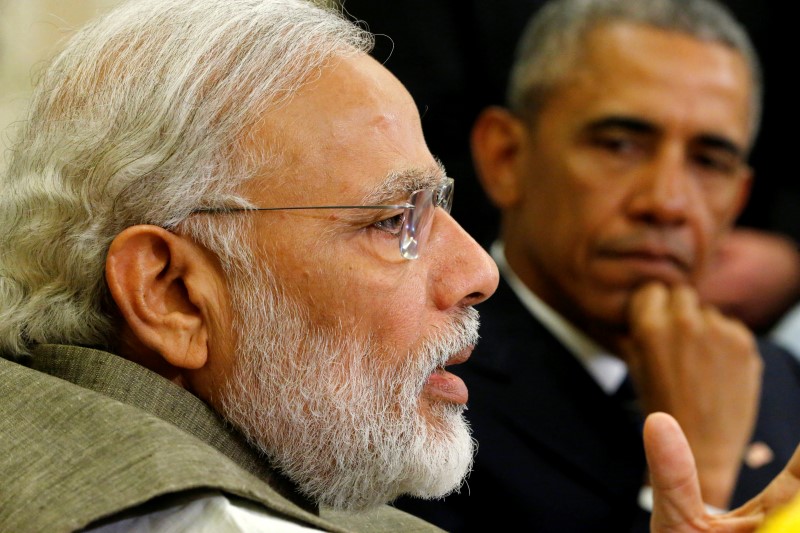 © Reuters. India's Modi delivers remarks to reporters after meeting with Obama in the Oval Office at the White House in Washington