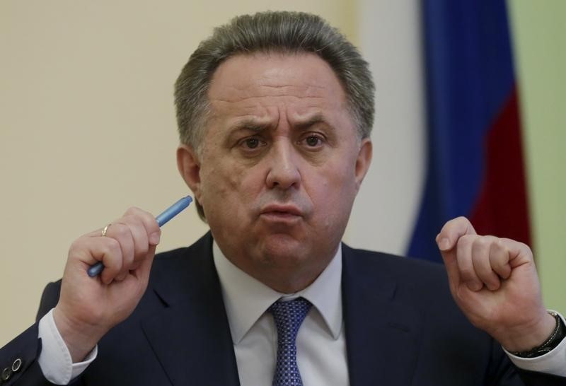 © Reuters. Russian Sports Minister Mutko speaks during news conference in Moscow