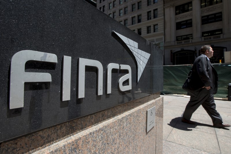 © Reuters. A sign for the Financial Industry Regulatory Authority (FINRA) is seen outside the offices in New York's financial district