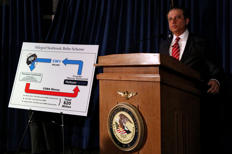 © Reuters. Preet Bharara, U.S. Attorney for the Southern District of New York, speaks during a news conference in New York