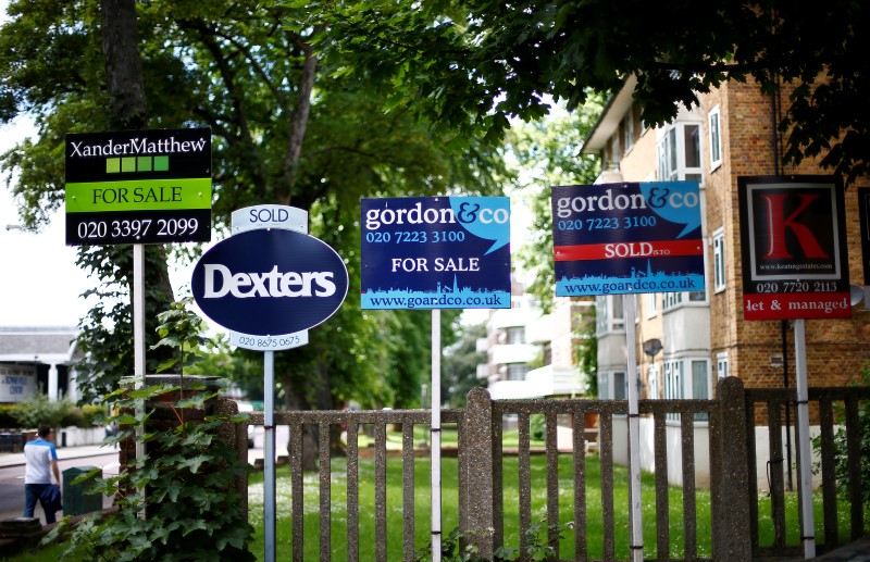 © Reuters. Estate agents boards outside houses in south London