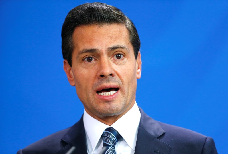 © Reuters. Mexican President Pena Nieto speaks during a news conference with German Chancellor Merkel at the Chancellery in Berlin