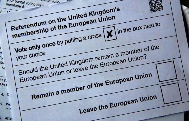 © Reuters. Illustration picture of postal ballot papers ahead of the June 23 referendum when voters will decide whether Britain will remain in the European Union