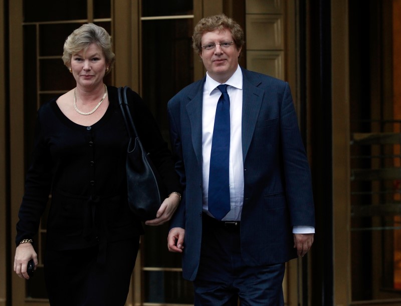 © Reuters. Guy Hands of Terra Firma Capital Partners exits Manhattan Federal Court with his wife Julia in New York