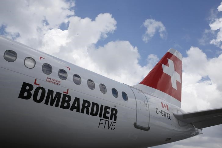 © Reuters. File photo of a Bombardier C Series aircraft at the Singapore Airshow at Changi Exhibition Center