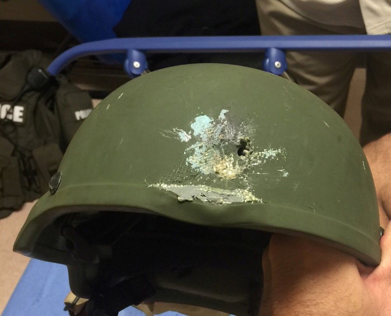 © Reuters. A handout photograph from the Orlando Police that shows a protective helmet with a bullet hole in Orlando