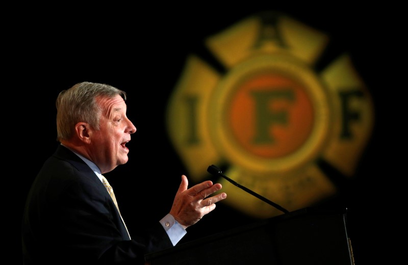 © Reuters. Durbin speaks at IAFF Legislative Conference in Washington