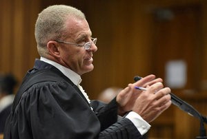 © Reuters. State Prosecutor Gerrie Nel speaks during the sentencing of former Paralympian Oscar Pistorius for the murder of Reeva Steenkamp at the Pretoria High Court