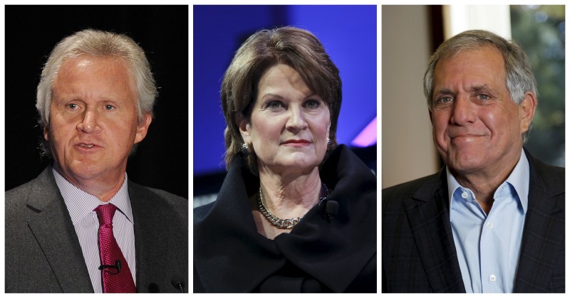 © Reuters. Combination photo of Jeff Immelt Marillyn Hewson and Leslie Moonves