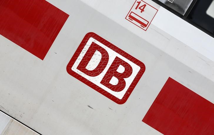 © Reuters. The logo of German railway operator Deutsche Bahn is seen on a ICE high speed train during a media tour at the service centre in Berlin Rummelsburg