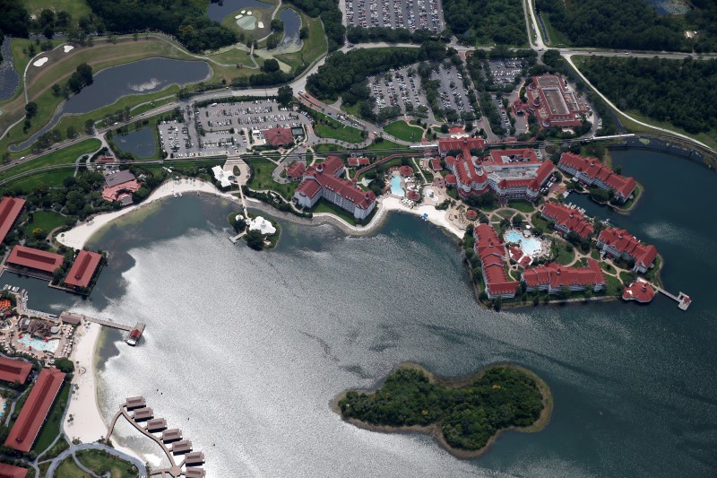 © Reuters. An aerial view of Grand Floridian resort after two-year-old boy dragged by alligator into lagoon in Orlando
