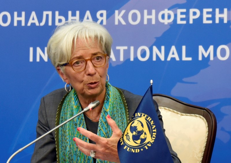 © Reuters. IMF Managing Director Lagarde attends news conference in Astana