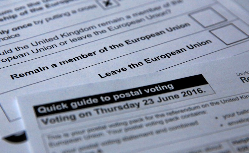 © Reuters. Illustration picture of postal ballot papers ahead of the June 23 referendum when voters will decide whether Britain will remain in the European Union