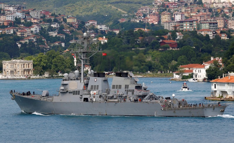 © Reuters. Эсминец "Портер" в проливе Босфор, на пути в Черное море