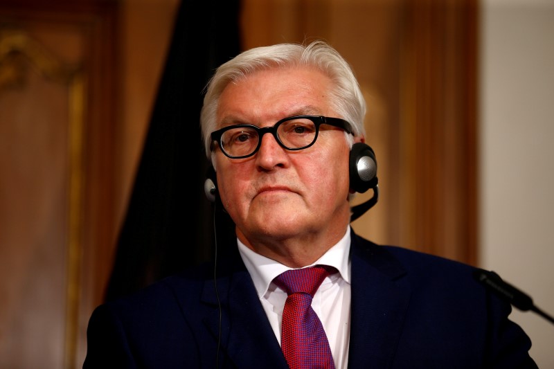 © Reuters. German Foreign Minister Frank-Walter Steinmeier attends a press conference in Berlin