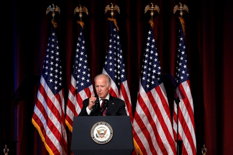 © Reuters. U.S. Vice President Joe Biden speaks after winning a Father of the Year award in New York