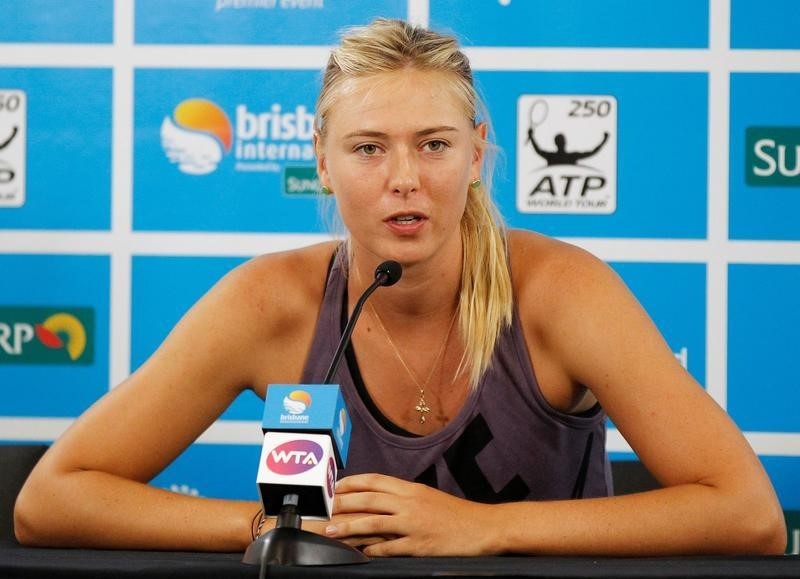 © Reuters. Sharapova of Russia speaks during a news conference at the Brisbane International tennis tournament