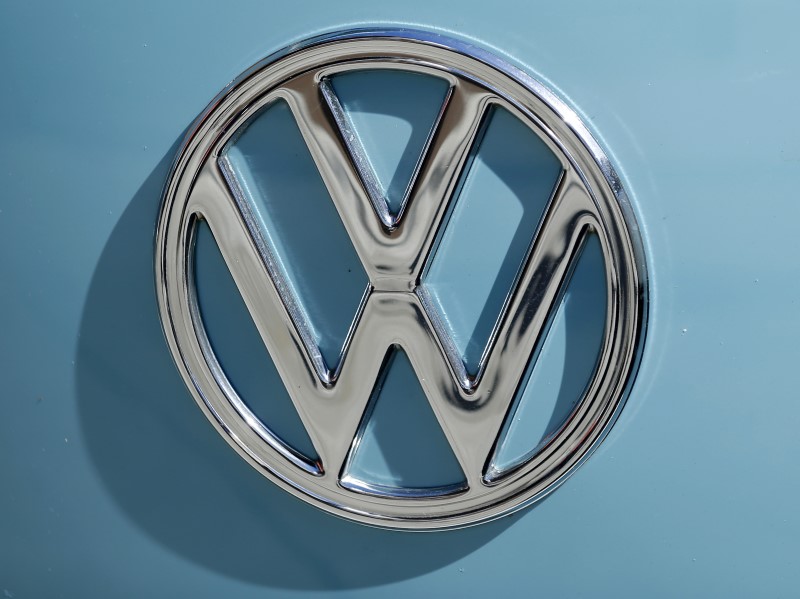 © Reuters. A Volkswagen logo is shown on the front of an old Volkswagen van in Encinitas, California