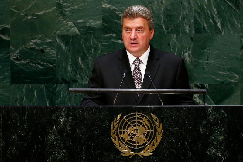 © Reuters. Gjorge Ivanov, President of Macedonia, addresses the 69th United Nations General Assembly at the U.N. headquarters in New York