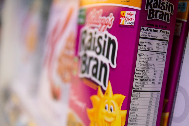 © Reuters. The Nutrition Facts label is seen on a box of Raisin Bran at a store in New York