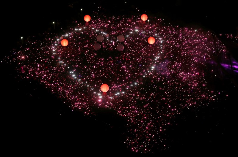 © Reuters. Participants form a giant pink dot at the Speakers' Corner in Hong Lim Park in Singapore