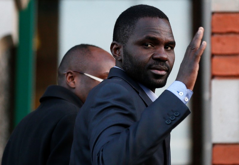 © Reuters. Sudanese migrant Abdul Haroun leaves the Crown Court in Canterbury