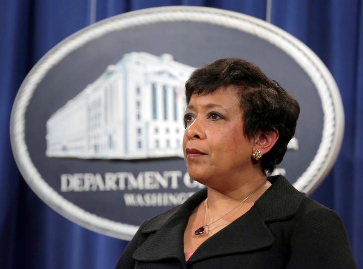 © Reuters. Attorney General Loretta E. Lynch stands during the announcement of law enforcement action against the state of North Carolina in Washington