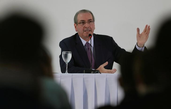 © Reuters. Presidente afastado da Câmara dos Deputados, Eduardo Cunha, durante entrevista coletiva, em  Brasília