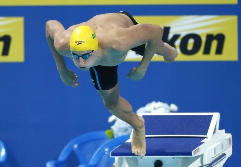 © Reuters. Australia's Mcevoy starts in men's 100m freestyle final at Aquatics World Championships in Kazan