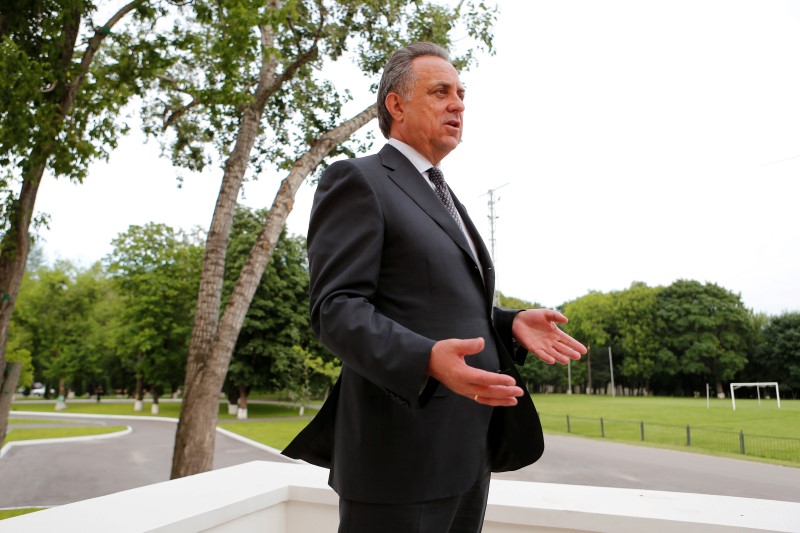 © Reuters. Russian Sports Minister Mutko speaks during interview with Reuters in Moscow